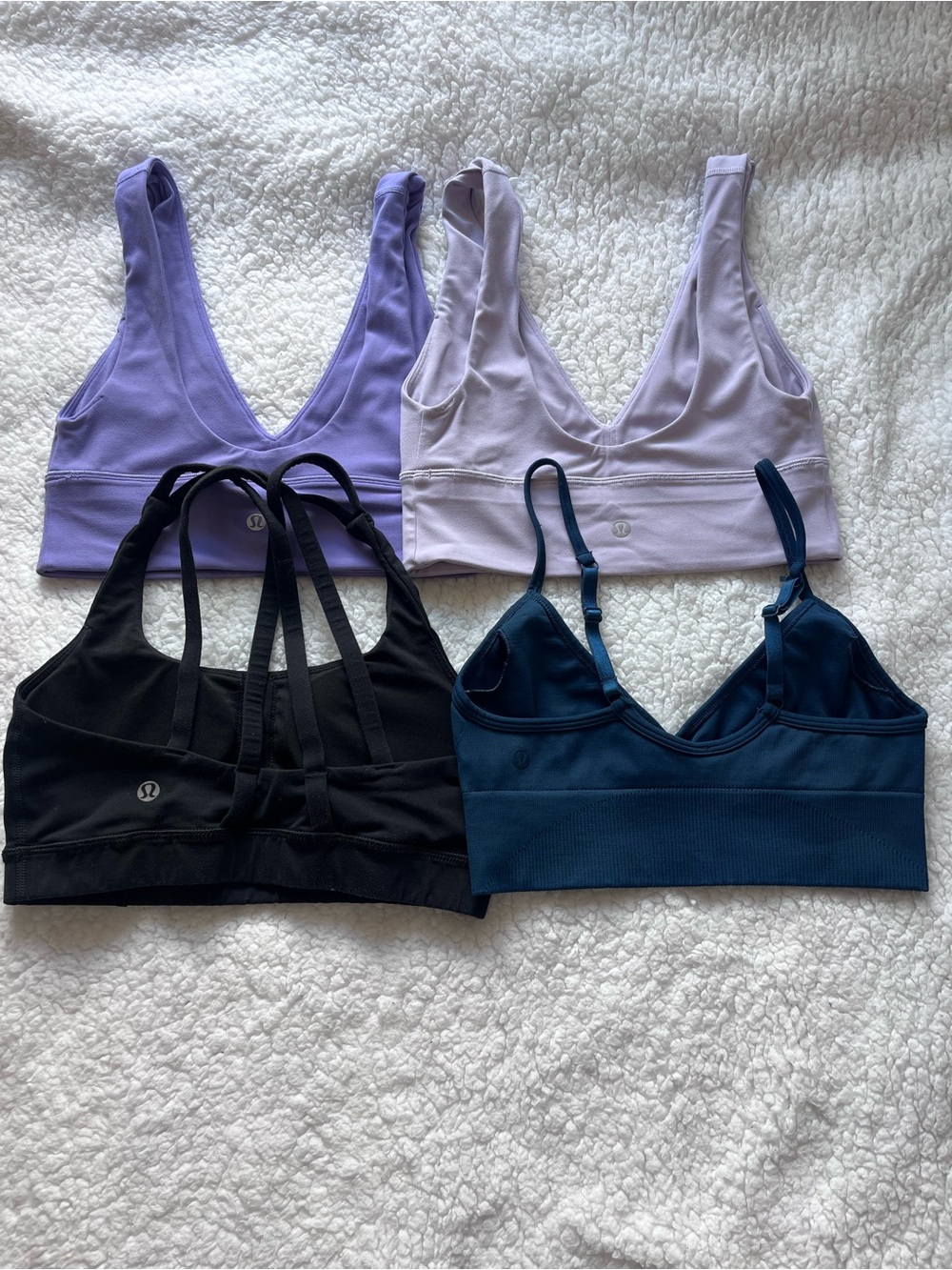 lululemon athletica Sports Bra Set in Lavender, Light Lavender, Black & Teal